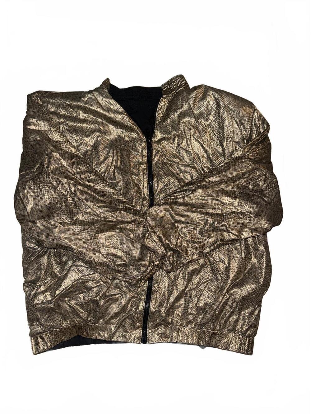 Vintage Women's Boutique Gold Snakeskin Print Zip Front Bomber Jacket Size 2XL
